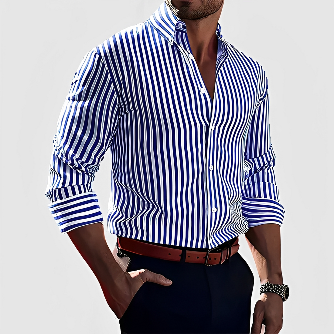 Kelric - Chemise Décontractée à Rayures et Fermeture par Boutons