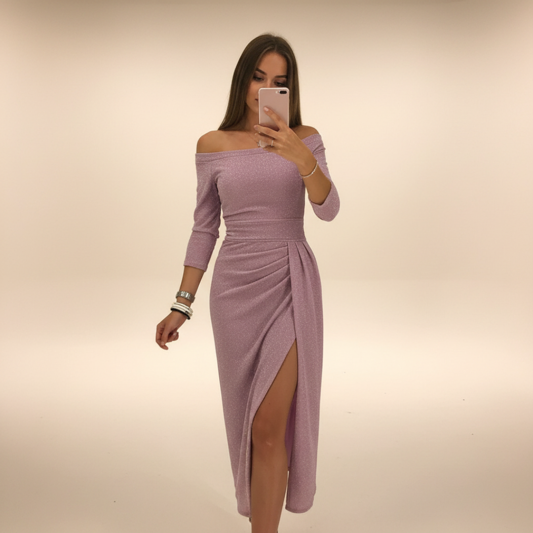 Christy - Robe Midi Chic à Épaules Dénudées