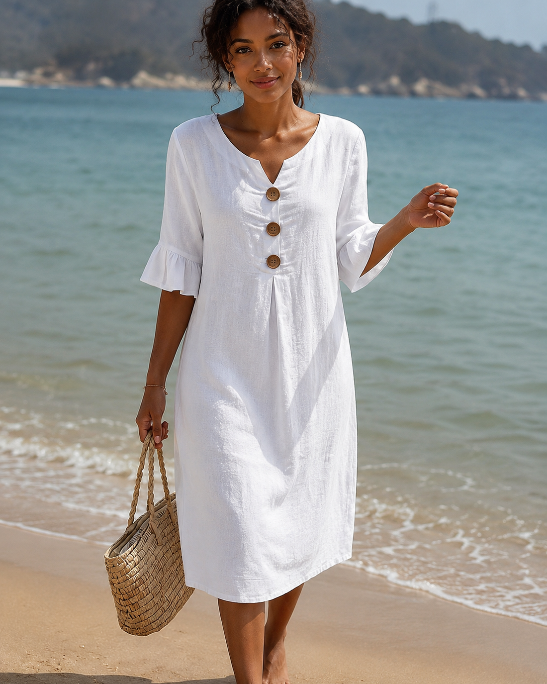 Éliane - Robe Élégante avec Boutons et Encolure en V