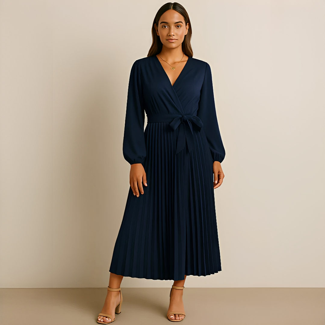 Naomi - Robe Élégante Plissée à Col V Croisé