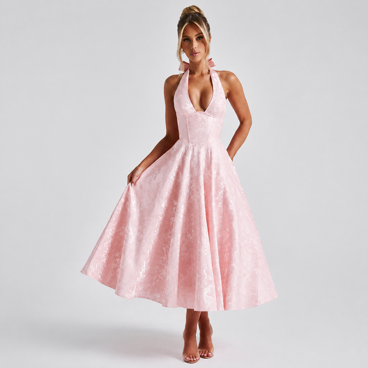 Dahlia - Robe Chic à Col V et Dos Nu Sans Manches