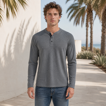 Teifion - Chemise Henley Classique à Texture Nid d'Abeille