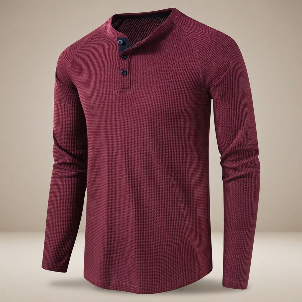 Teifion - Chemise Henley Classique à Texture Nid d'Abeille