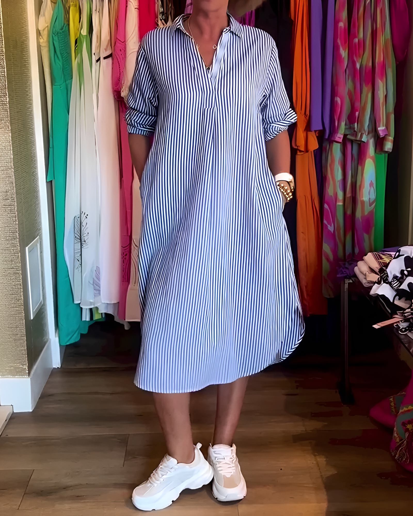Célia - Robe Agréable avec Col Revers et Encolure en V