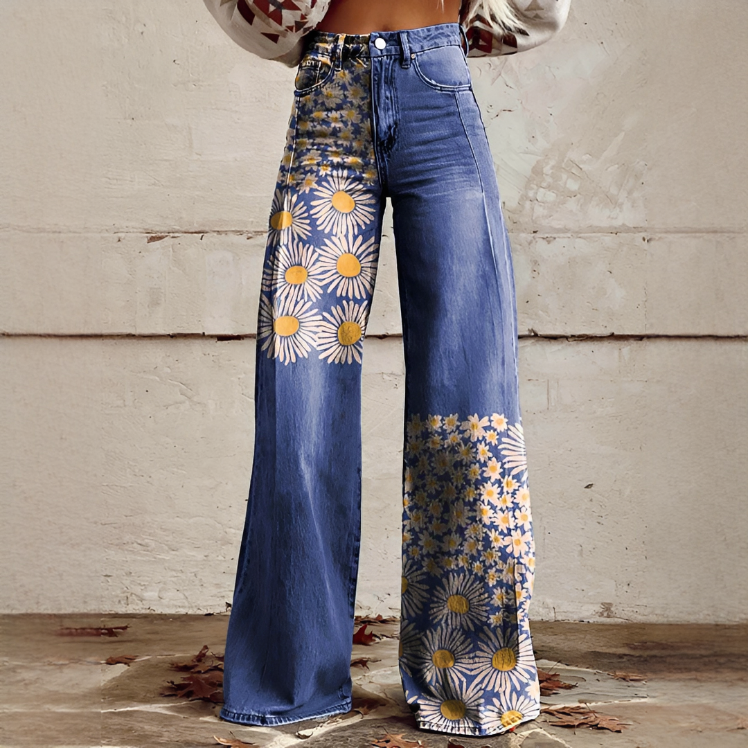 Shelley - Jeans Relax à Jambes Évasées Imprimés