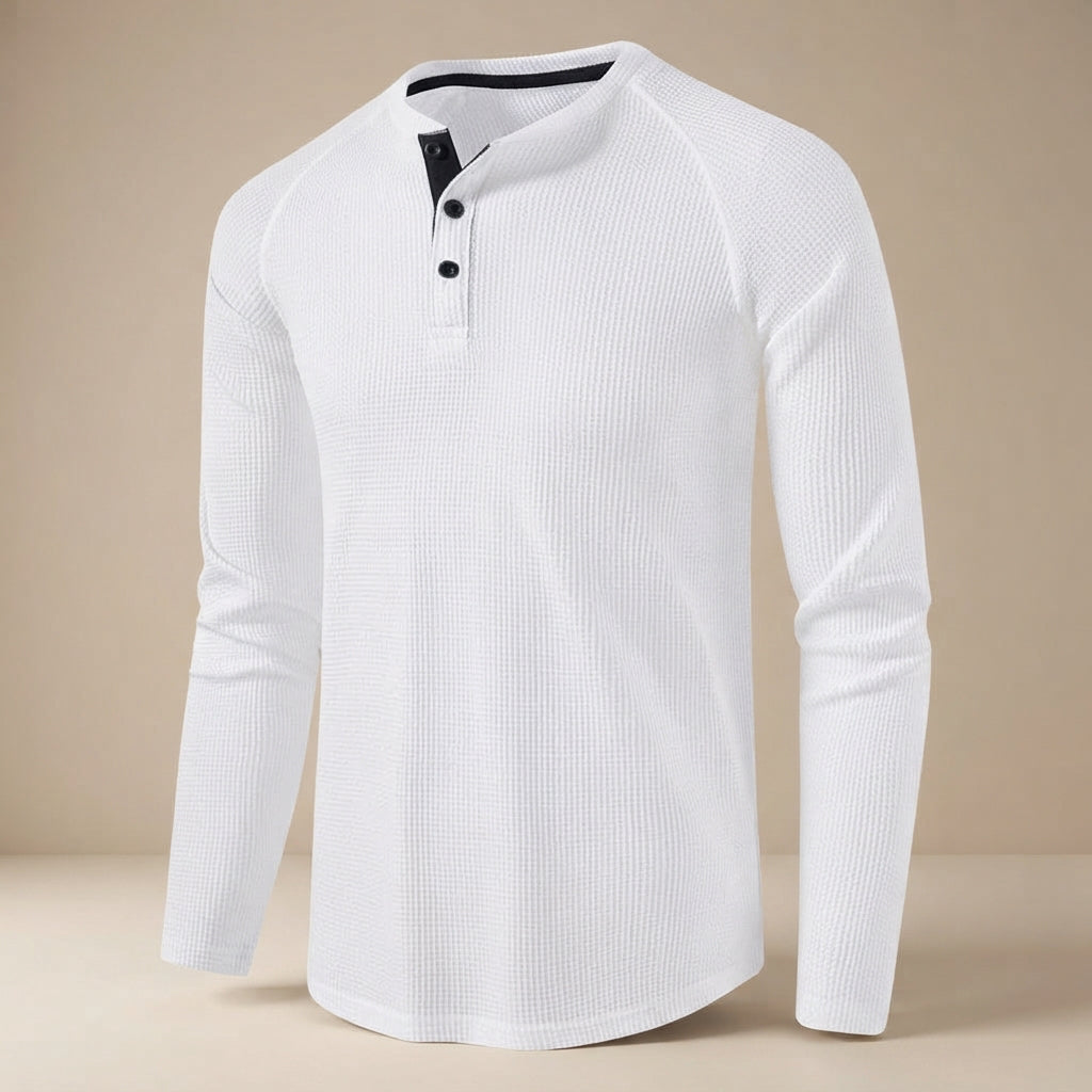 Teifion - Chemise Henley Classique à Texture Nid d'Abeille