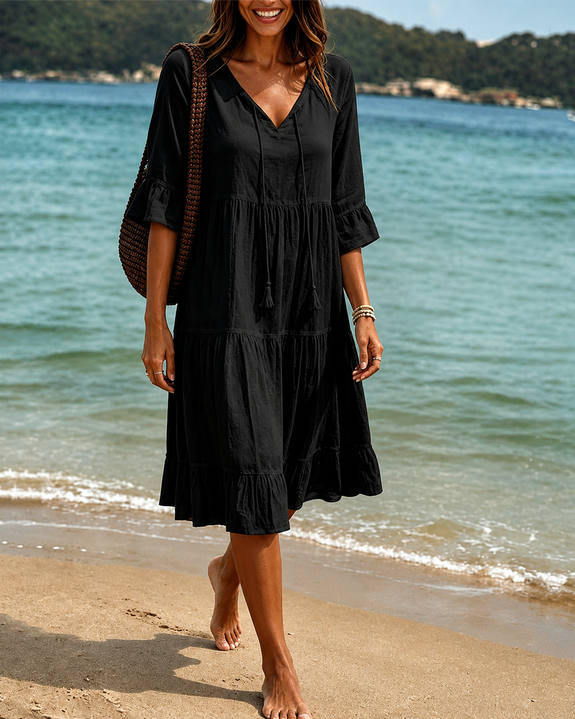 Lorraine - Robe Midi Chic avec Col V