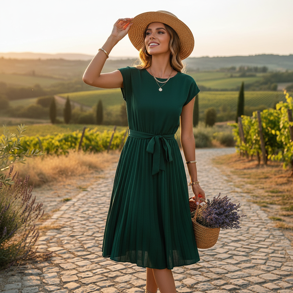 Jelica - Robe Midi Élégante Plissée