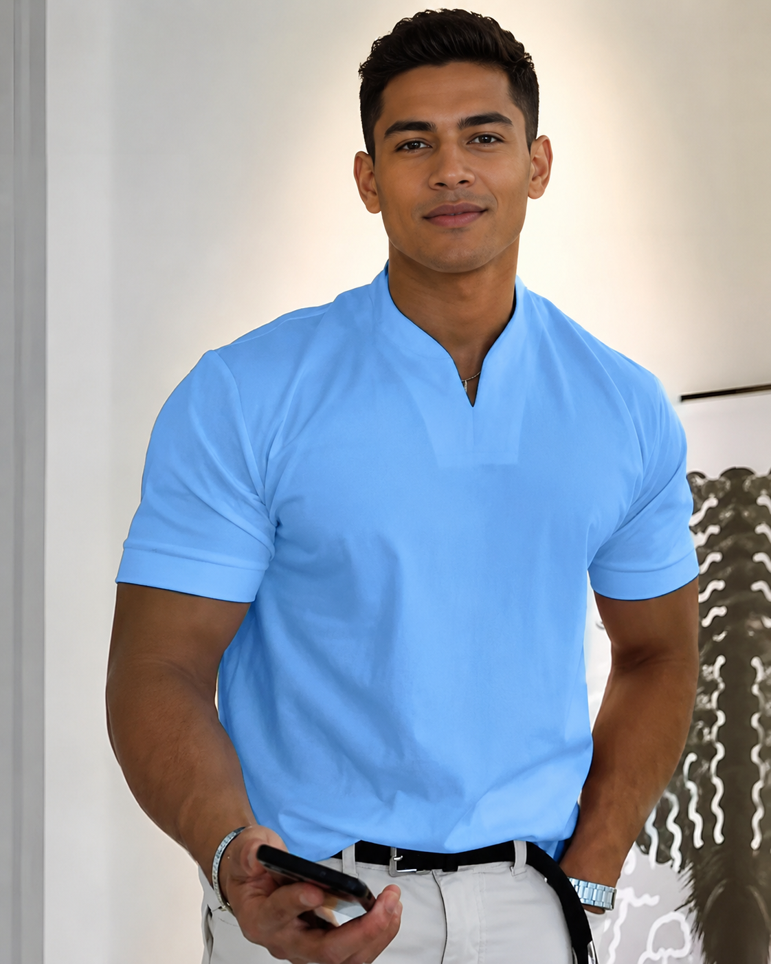 Cédric - T-shirt à Col V Décontracté