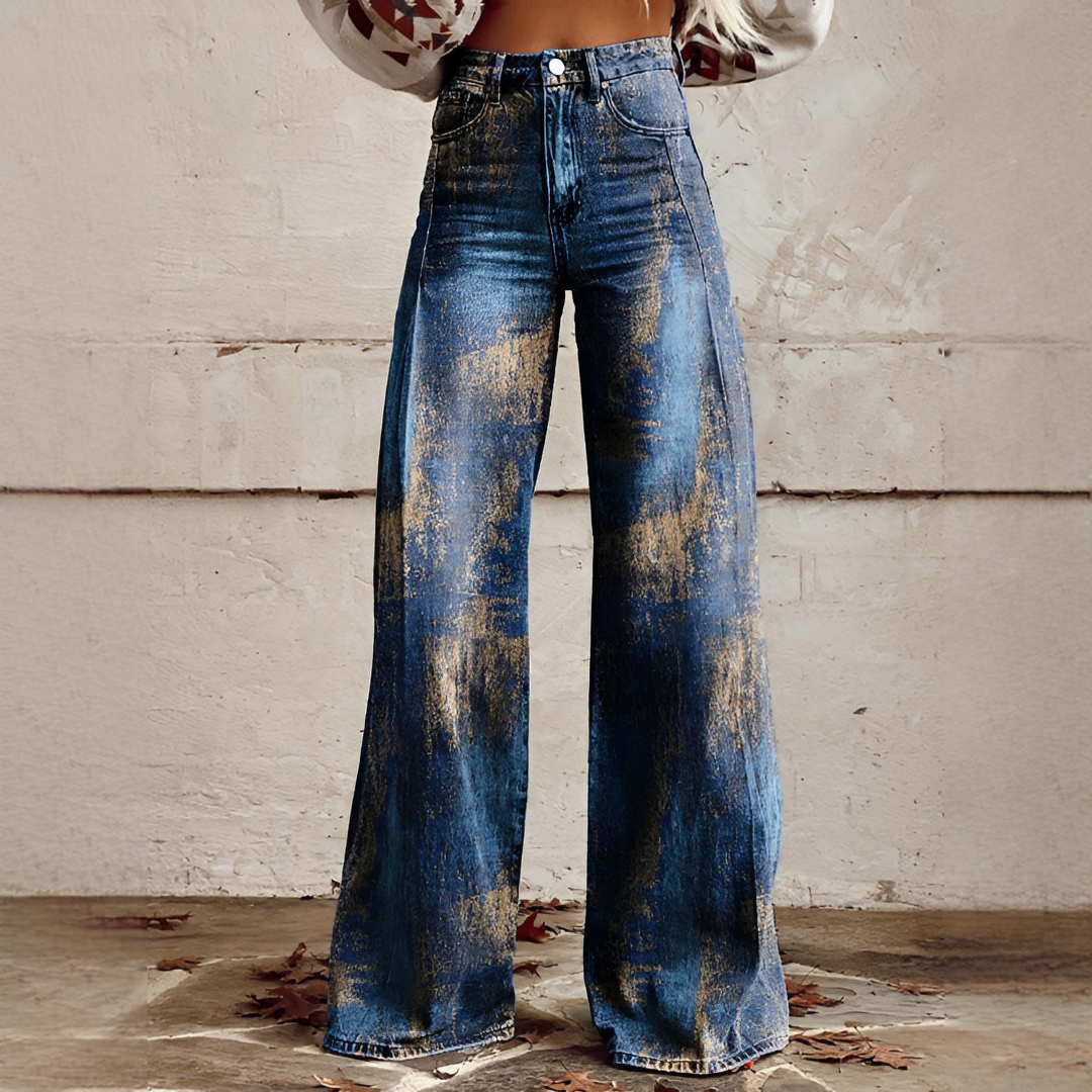 Shelley - Jeans Relax à Jambes Évasées Imprimés