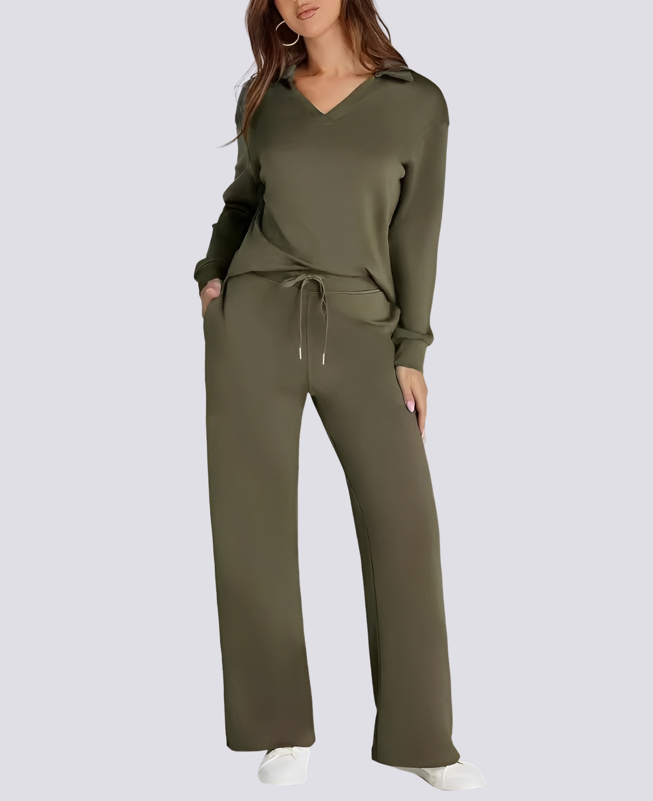 Bella - Ensemble décontracté avec col V et taille élastique