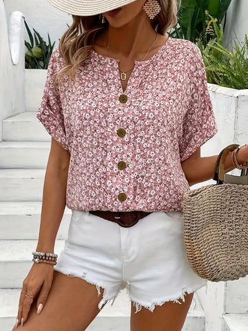 Verna – Blouse florale pour femmes avec patte de boutonnage