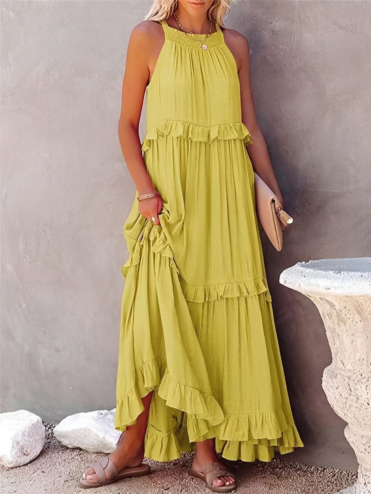Zanna - Robe élégante sans manches avec volants pour femmes