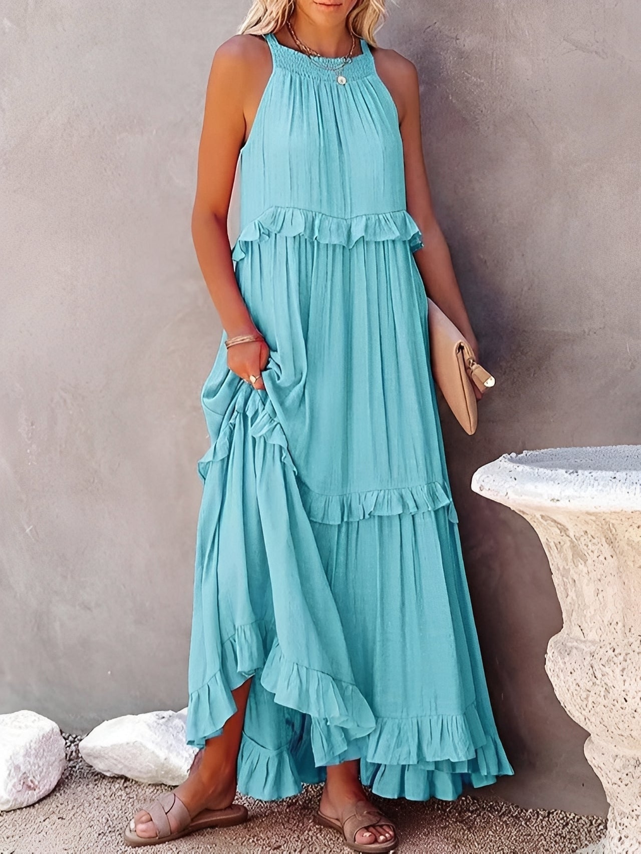 Zanna - Robe élégante sans manches avec volants pour femmes