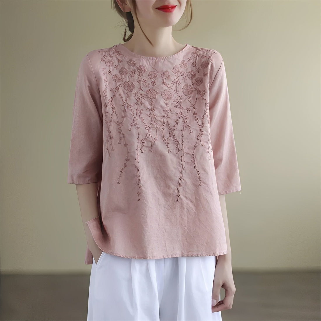 Amelia - Blouses raffinées brodées à manches mi-longues pour femmes