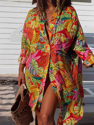 Montes - Robe Chemise à Boutons avec Motif Floral