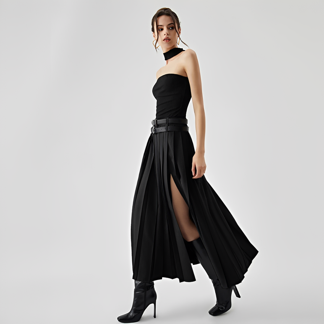 Odette - Jupe maxi plissée avec ouverture