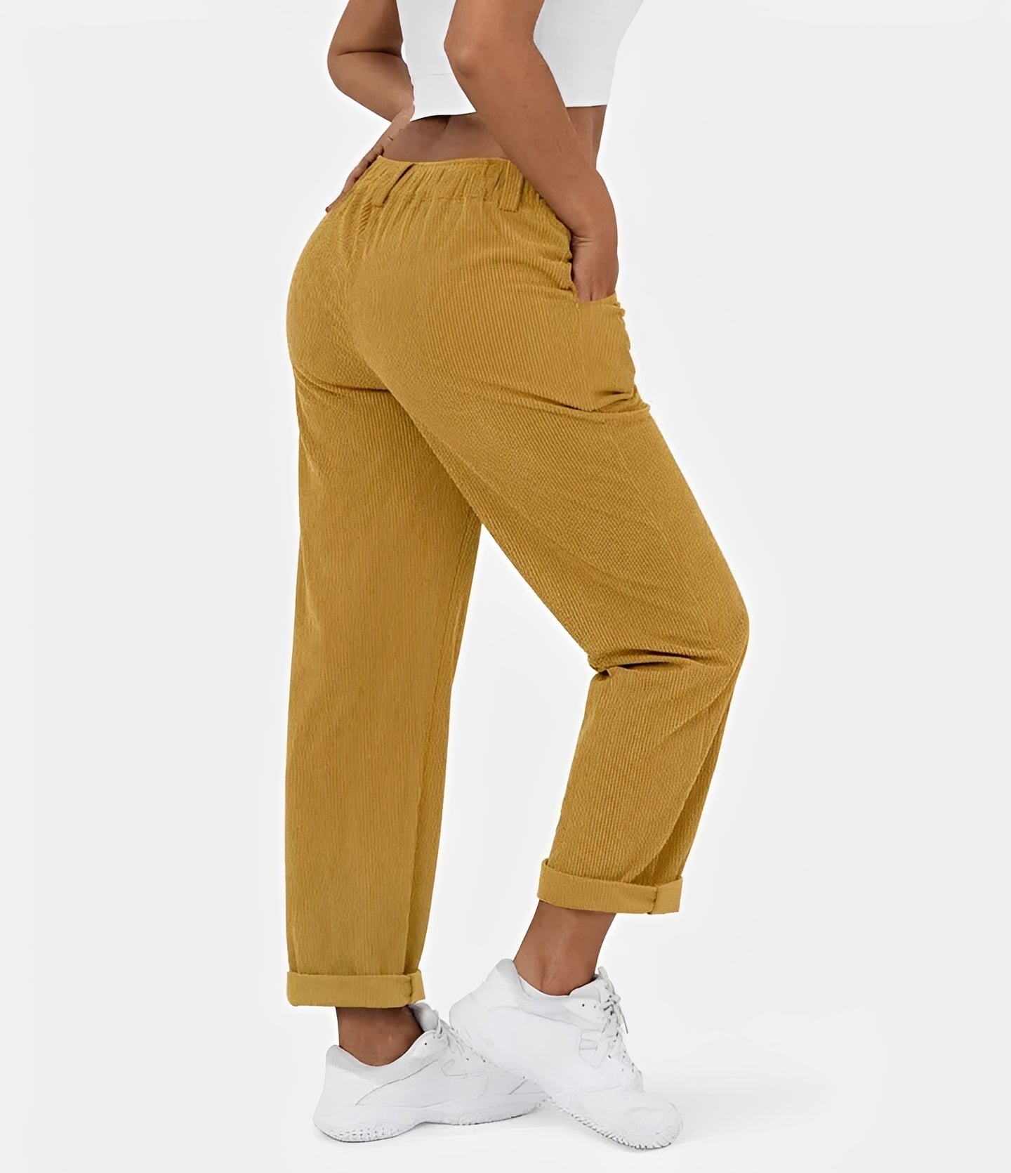 Liana - Pantalon taille haute à texture côtelée, coupe relax
