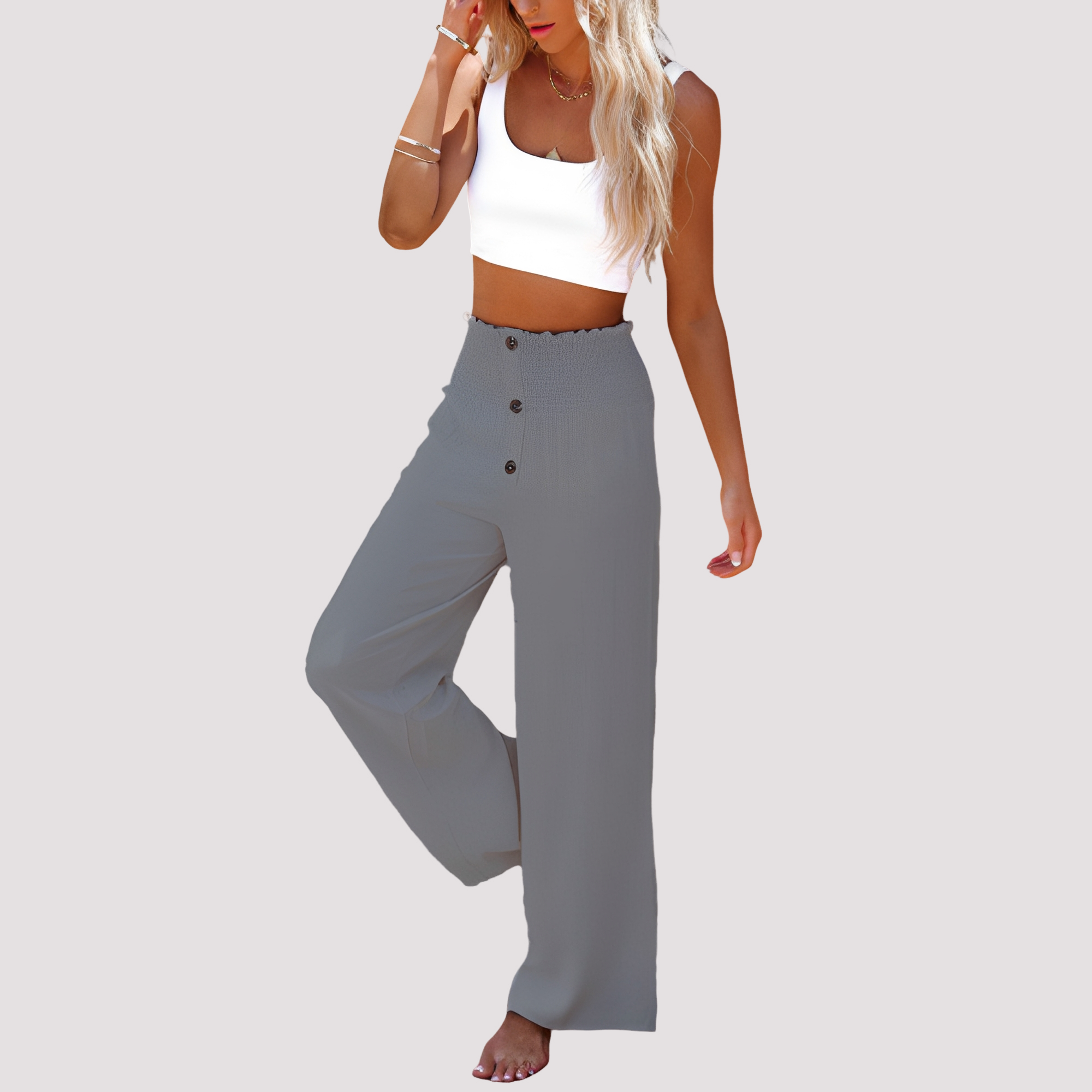 Christa - Pantalon large taille haute