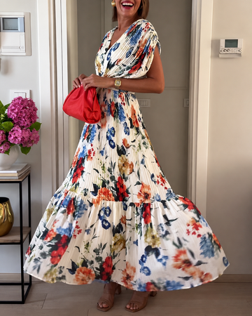 Sharon - Robe Élégante Plissée à Motifs Floraux