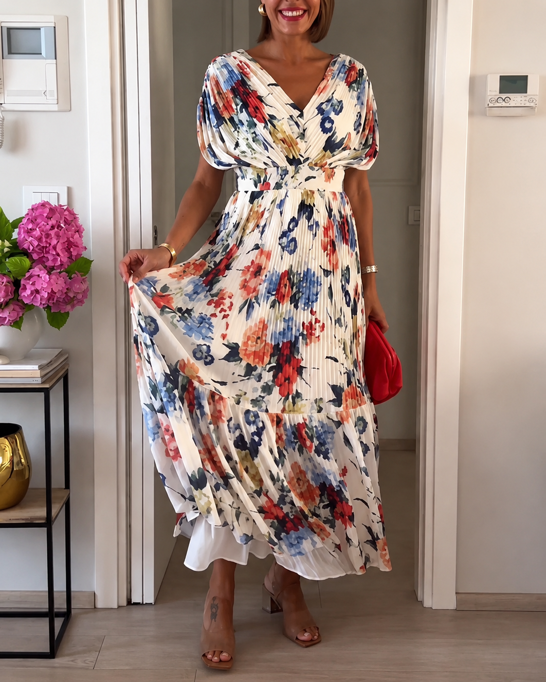 Sharon - Robe Élégante Plissée à Motifs Floraux