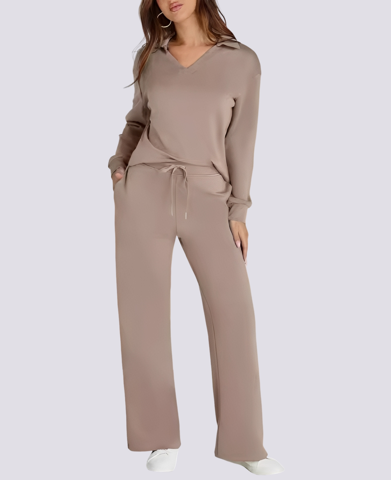 Bella - Ensemble décontracté avec col V et taille élastique