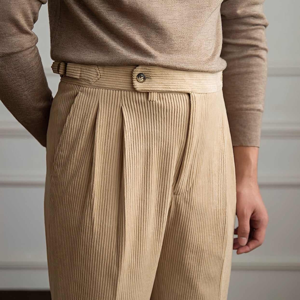 Rafael - Pantalon à Taille Haute en Tissu Texturé