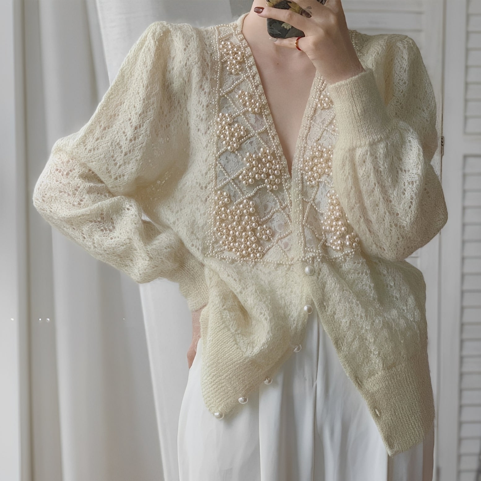 Rachael - Cardigan chic à manches longues avec perles pour femmes