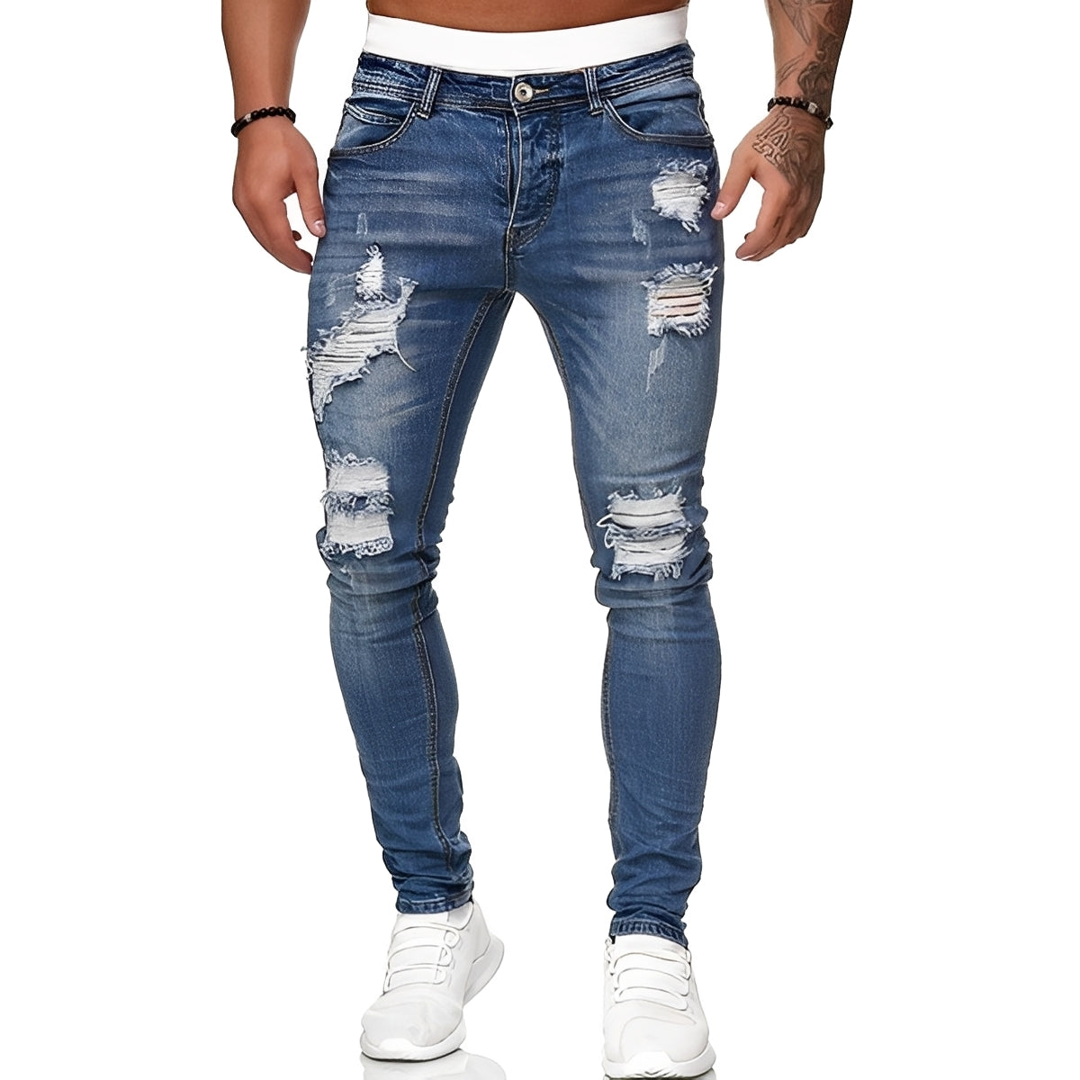 Annie - Jean skinny homme avec déchirures, look décontracté