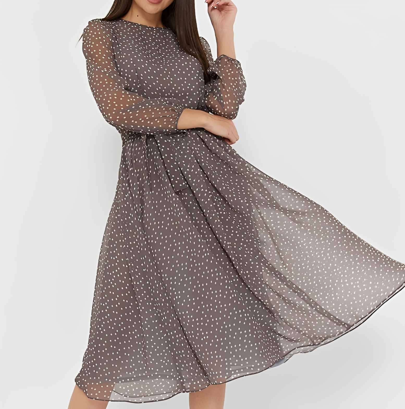 Tessa - Élégante robe à manches longues et pois