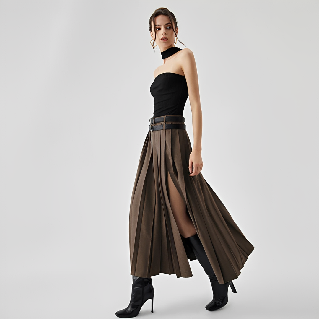Odette - Jupe maxi plissée avec ouverture