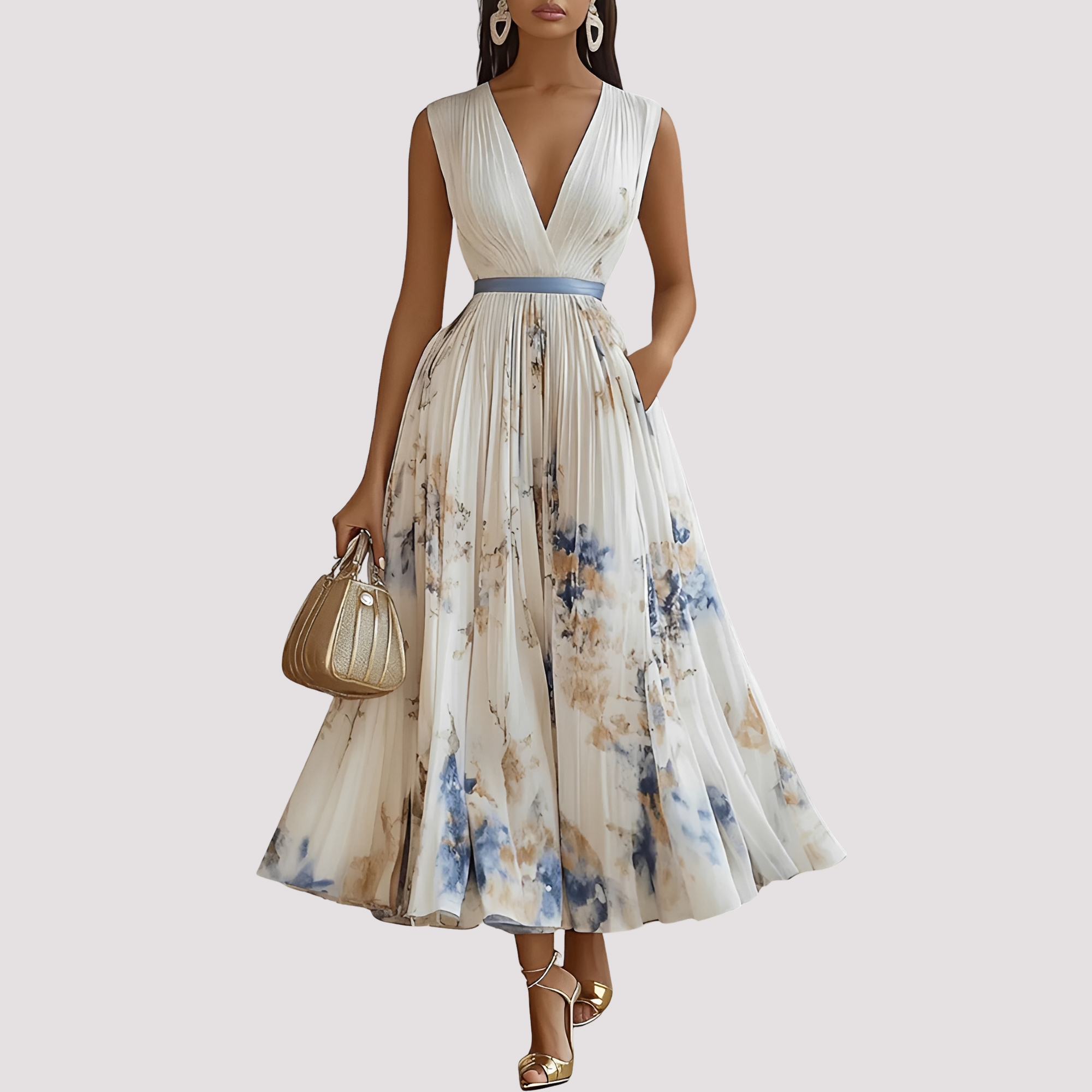 Leah - Robe Midi à Manches Longues avec Motifs Floraux