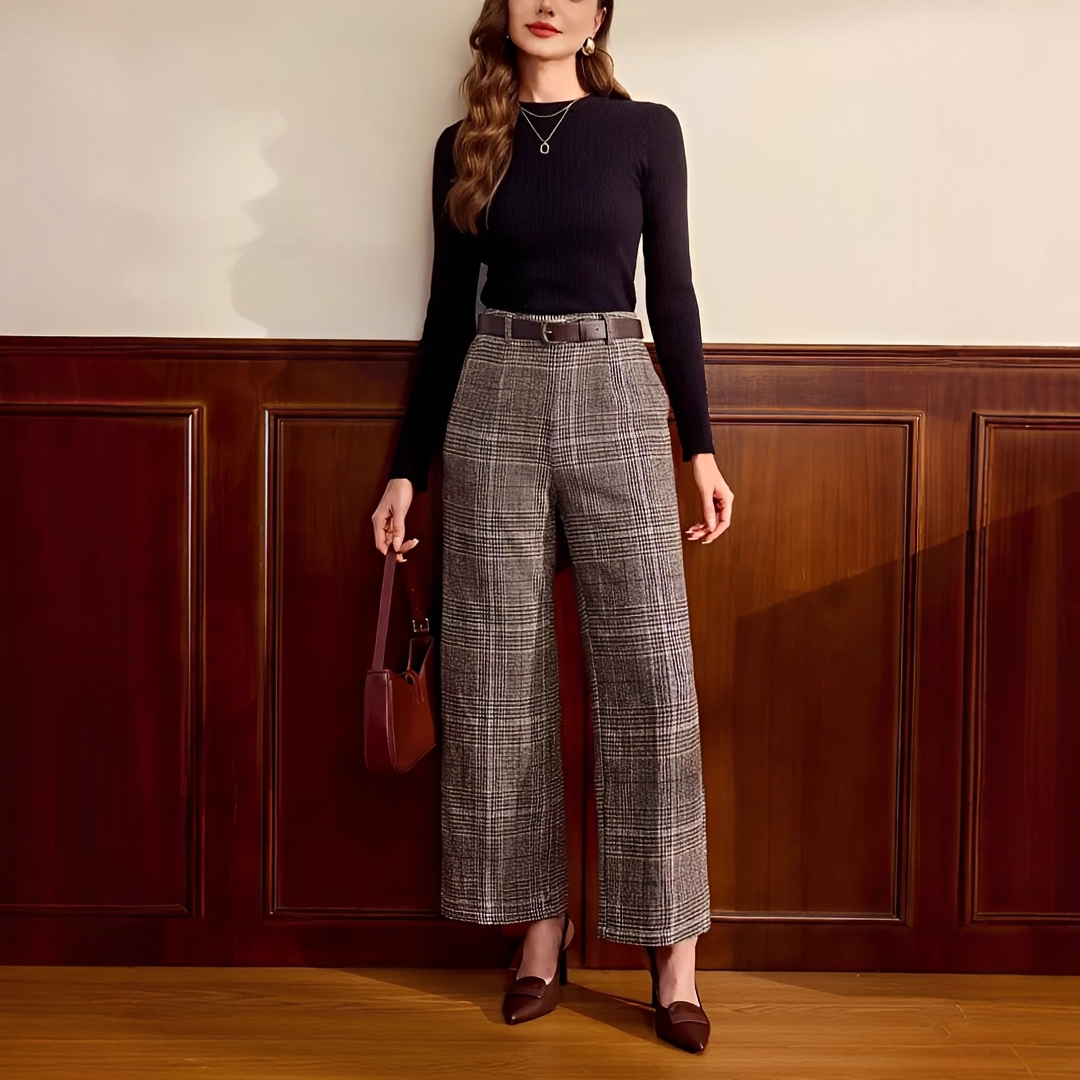 Christabel - Pantalon à Motif Carreaux Taille Haute
