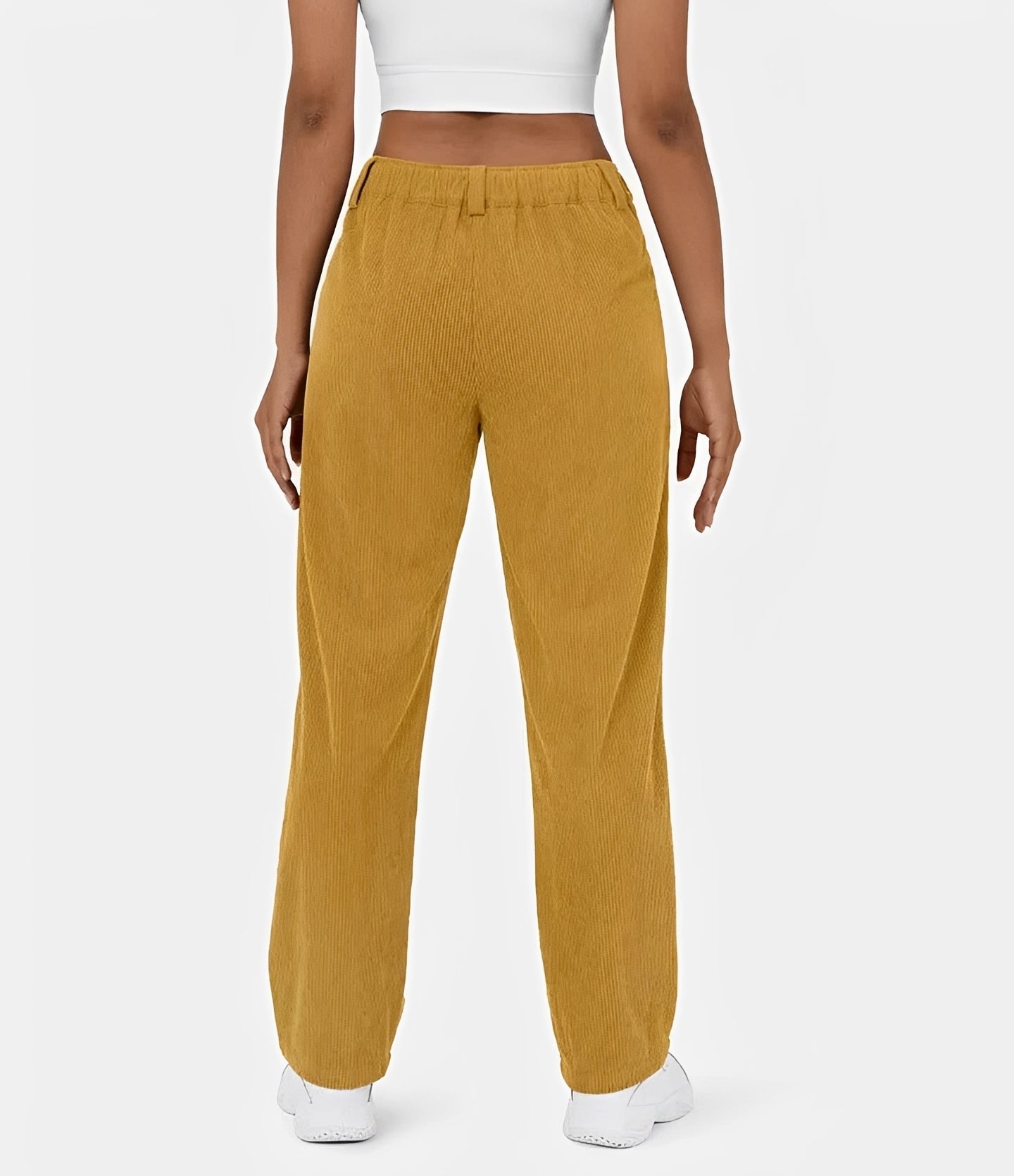 Liana - Pantalon taille haute à texture côtelée, coupe relax