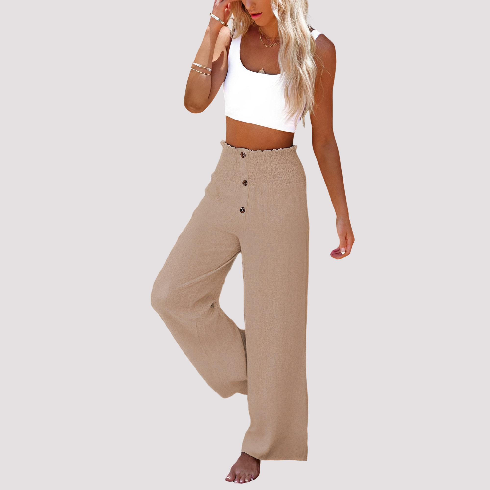 Christa - Pantalon large taille haute