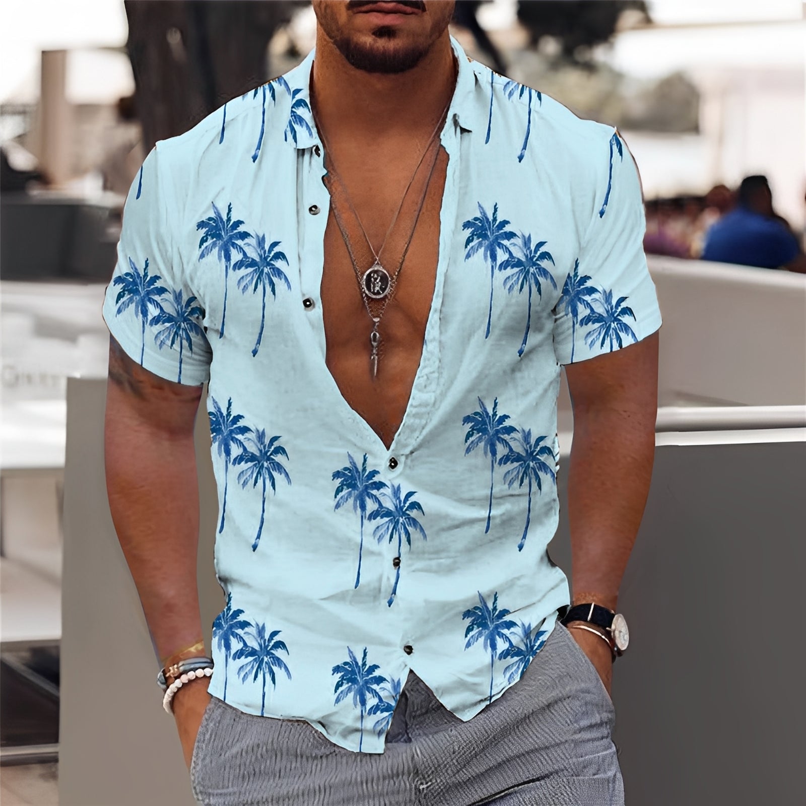 Hector - Chemise homme élégante avec motif de palmiers