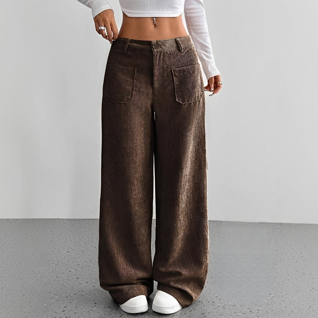 Isabelle - Pantalon taille haute en velours côtelé