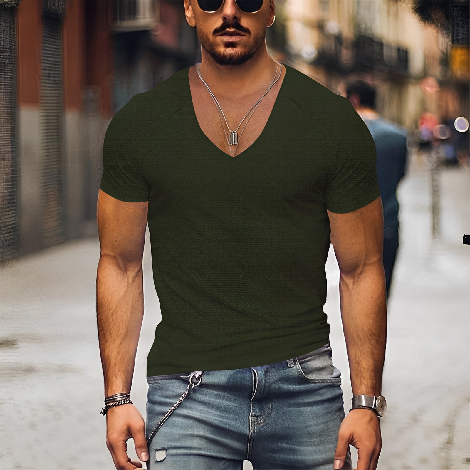 Kenneth - T-shirt homme col V décontracté