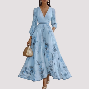 Leah - Robe Midi à Manches Longues avec Motifs Floraux