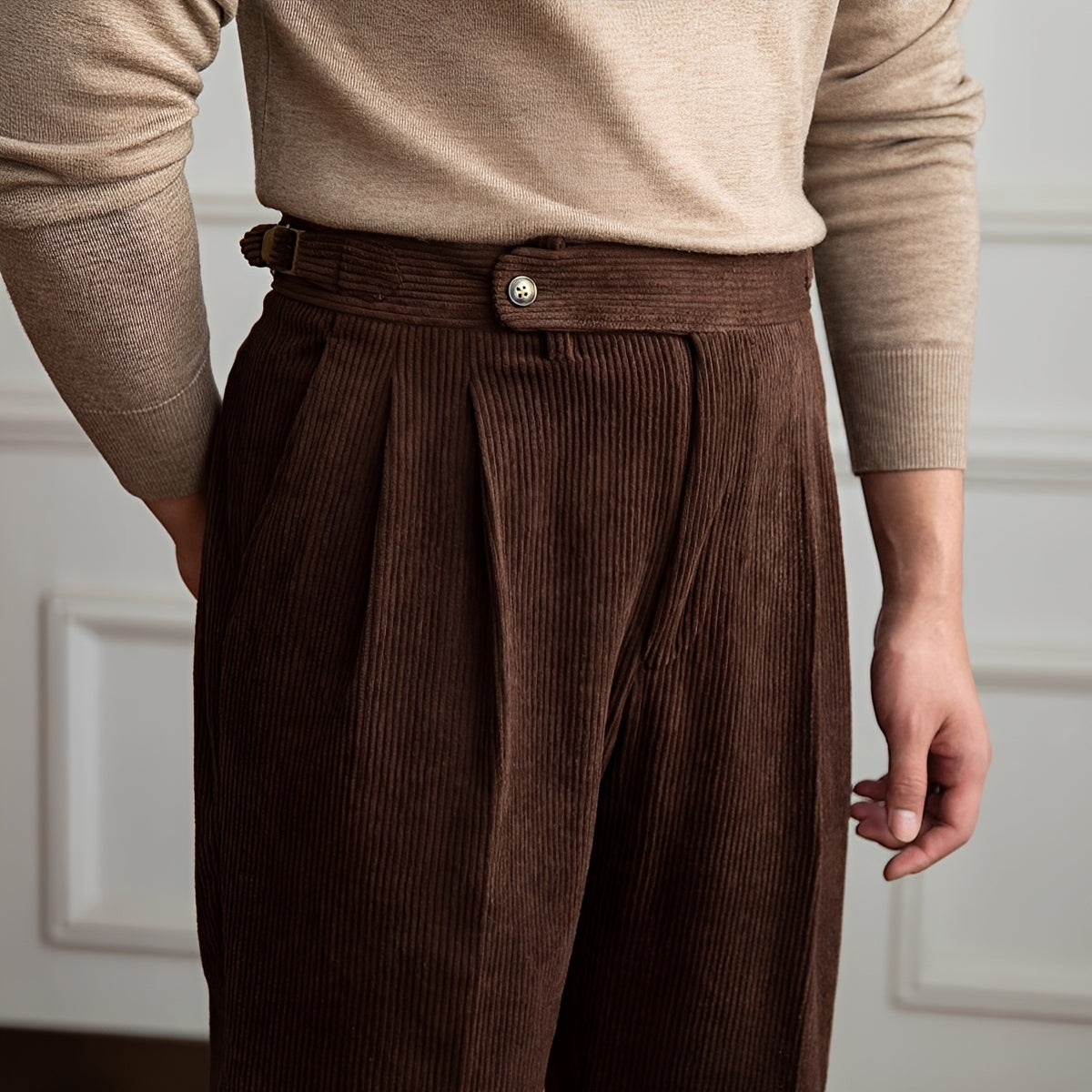 Rafael - Pantalon à Taille Haute en Tissu Texturé