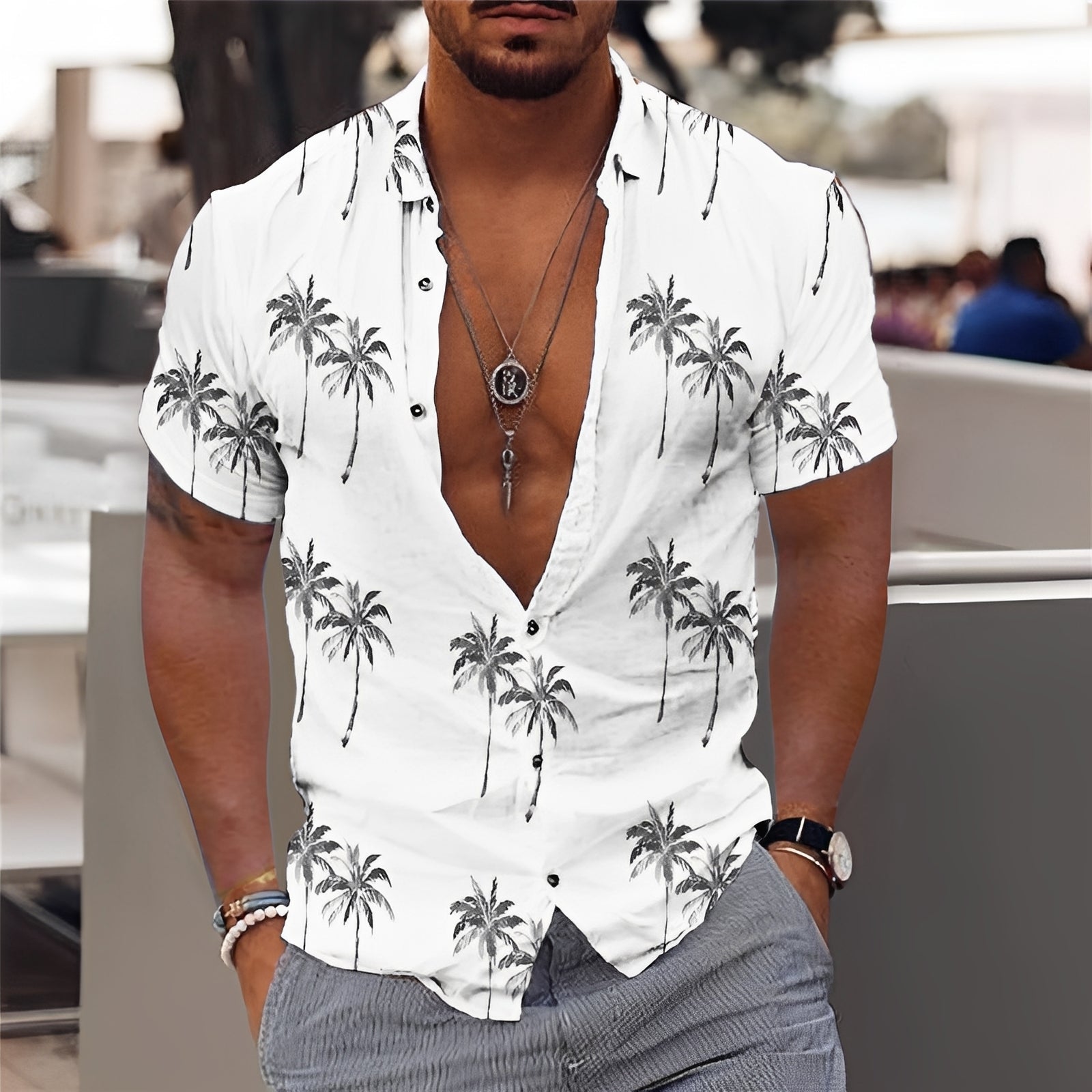 Hector - Chemise homme élégante avec motif de palmiers