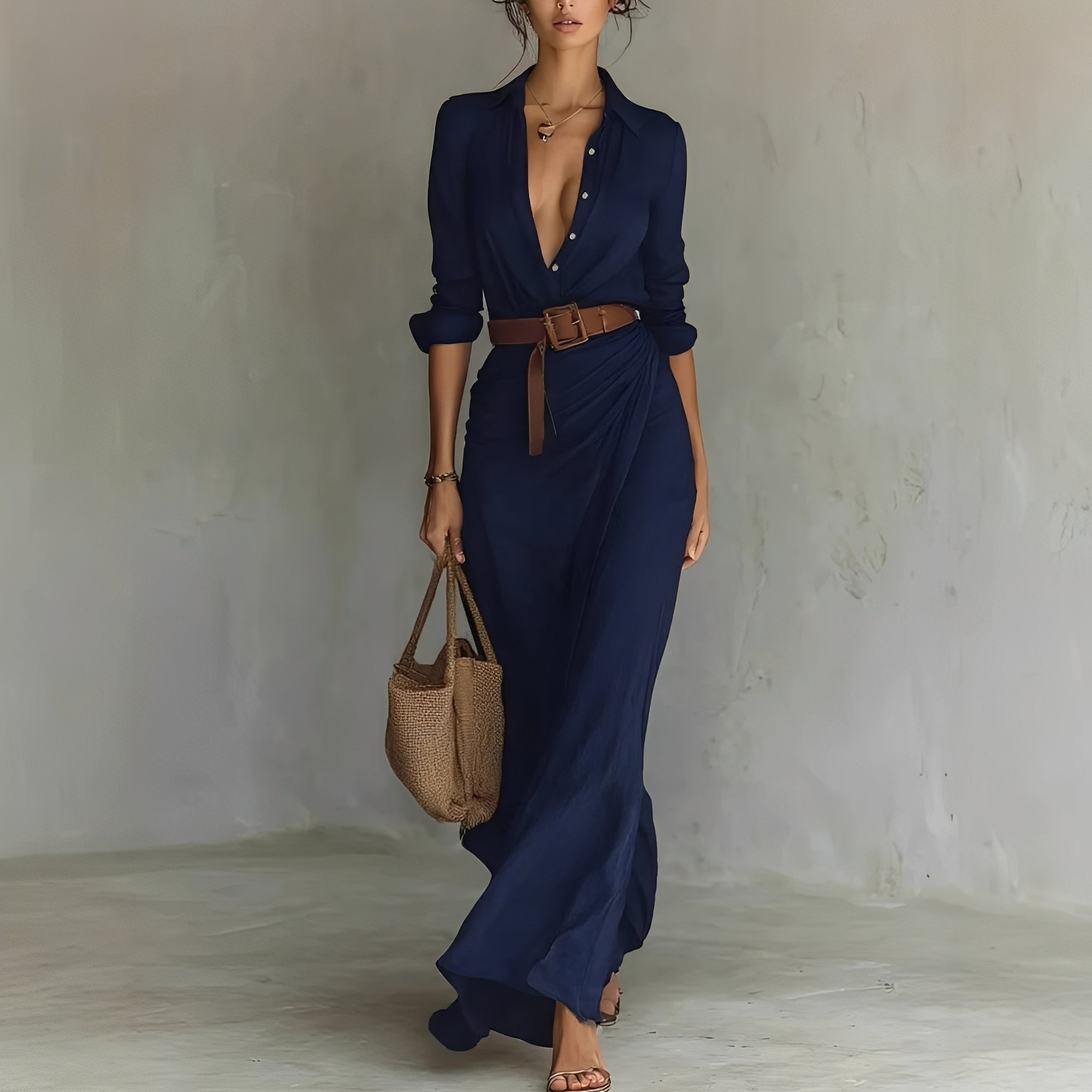 Hanny - Robe maxi confortable avec ceinture à la taille