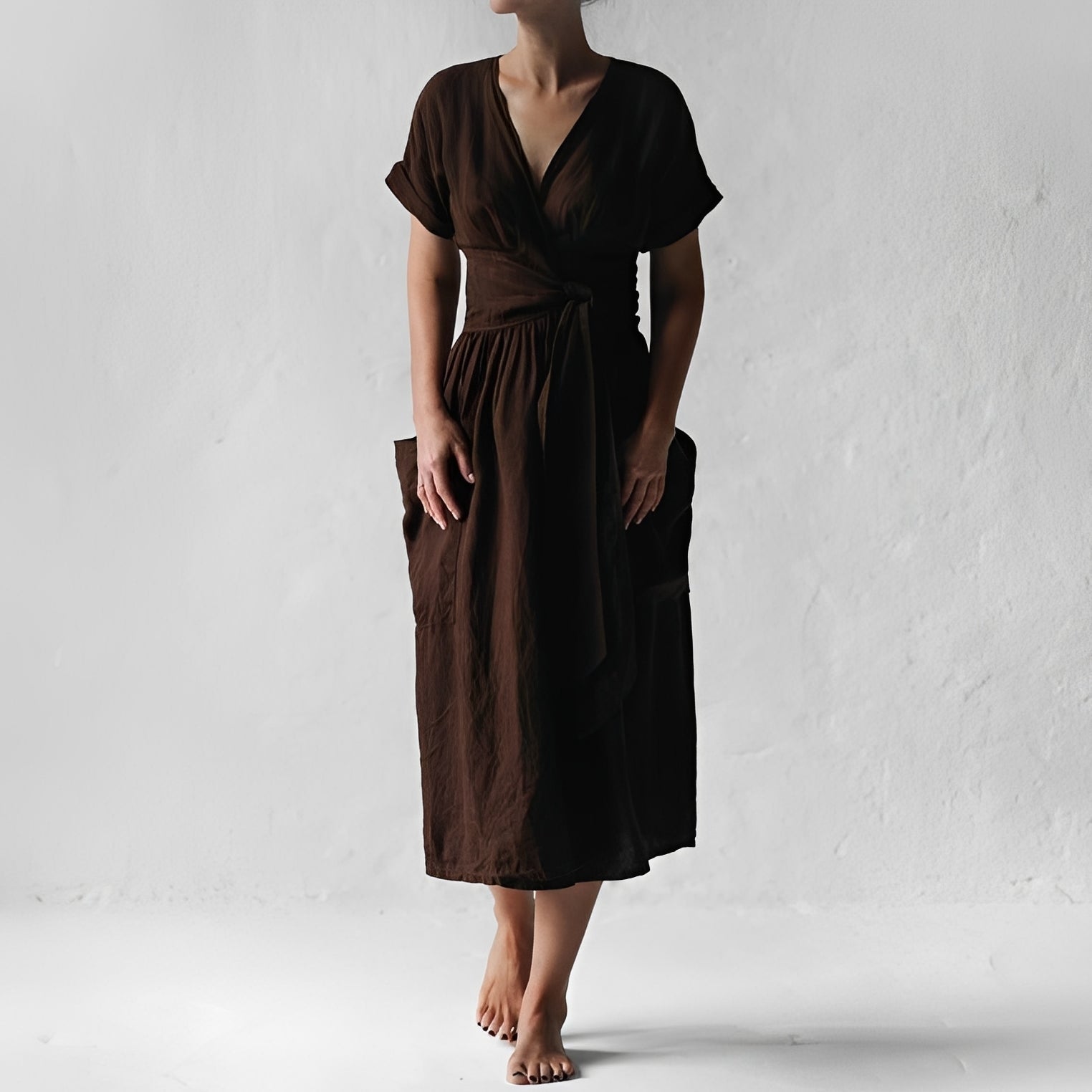 Sasha - Robe portefeuille basique avec poches