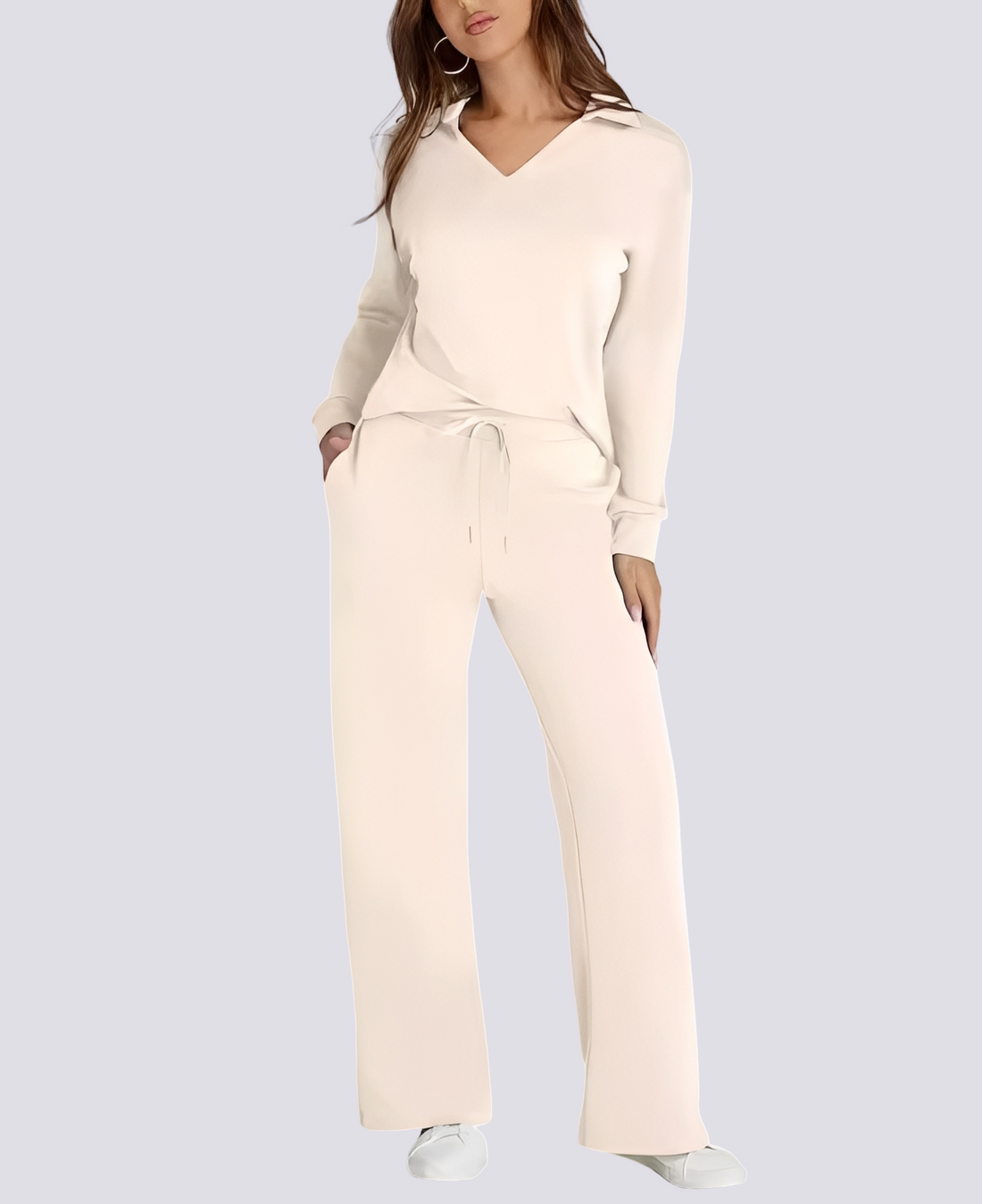 Bella - Ensemble décontracté avec col V et taille élastique