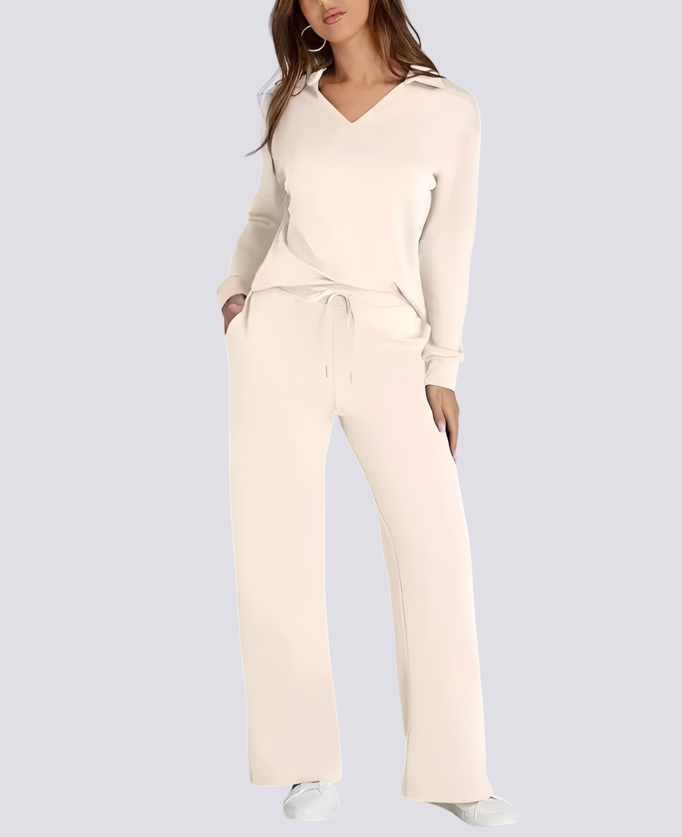 Bella - Ensemble décontracté avec col V et taille élastique