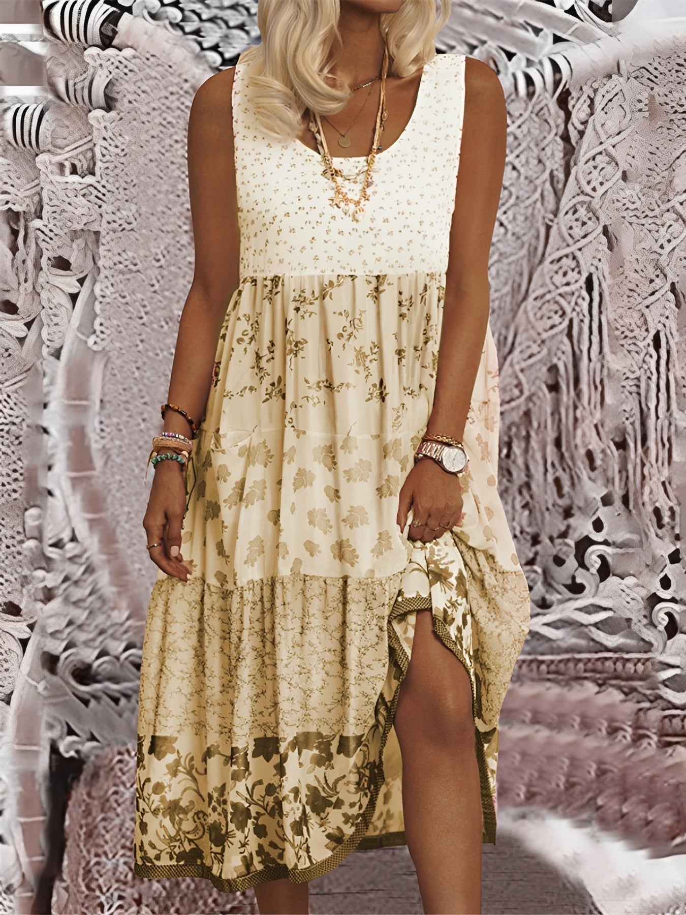 Nancy - Robe Midi Élégante Style Bohème