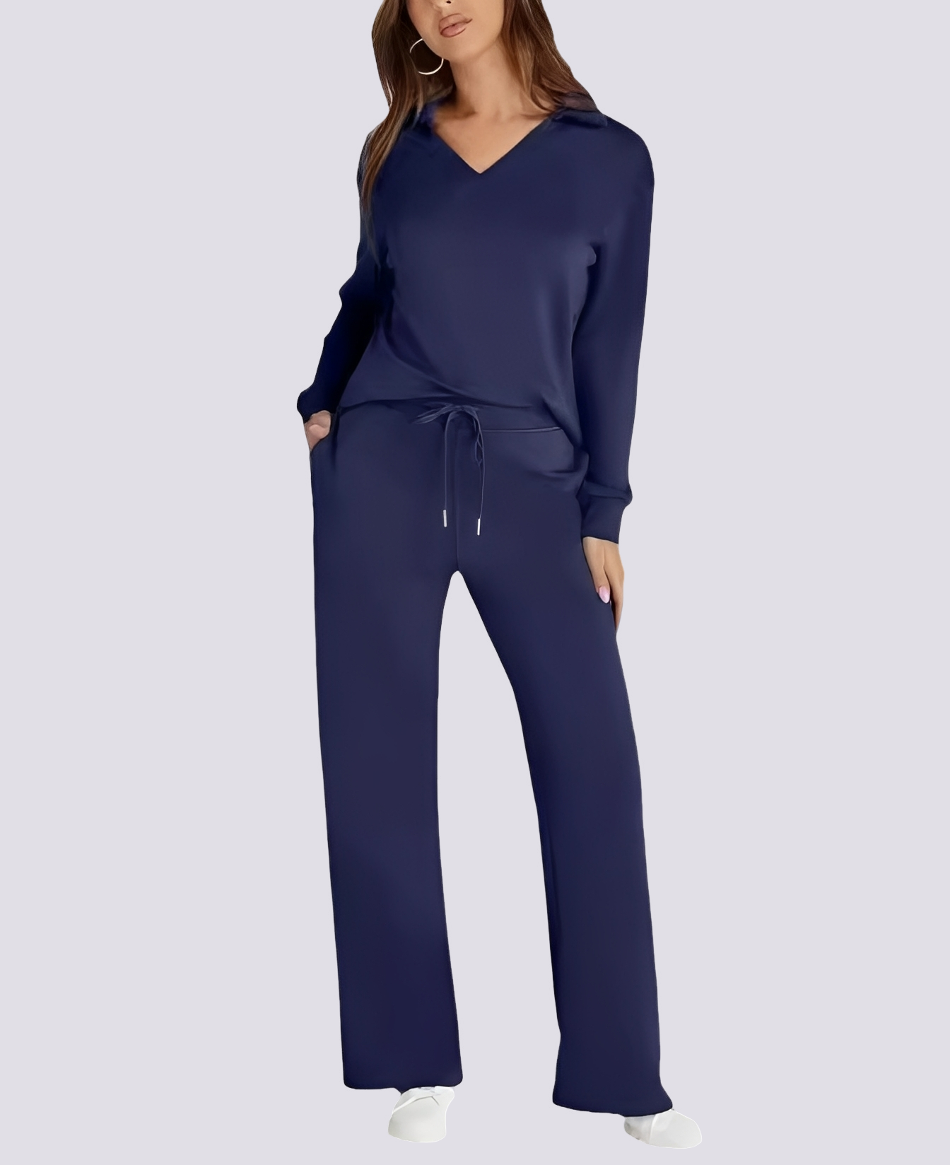 Bella - Ensemble décontracté avec col V et taille élastique