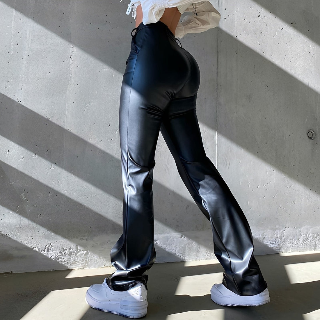 Katerina - Pantalon Décontracté Taille Haute à Coupe Évasée