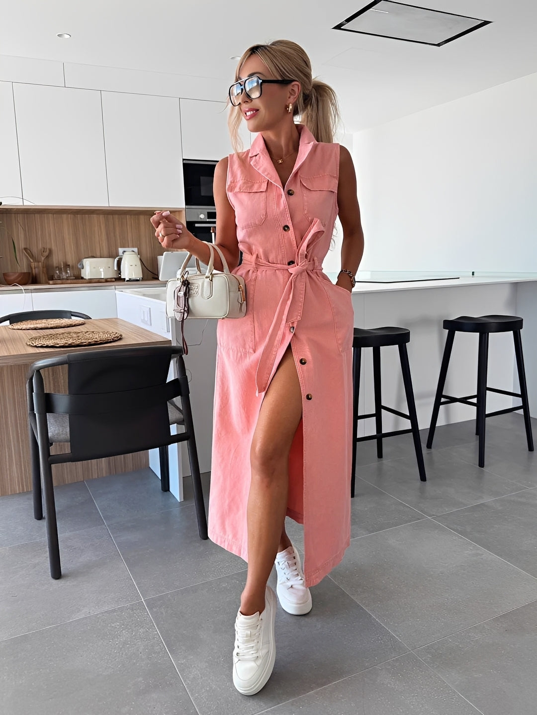 Steph - Robe midi chic en jean