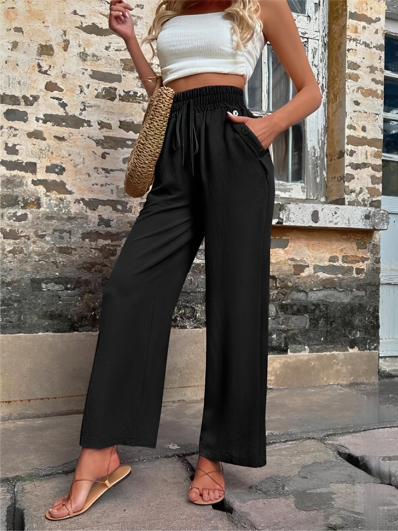 Allie - Pantalon ample, élégant et taille haute pour femmes